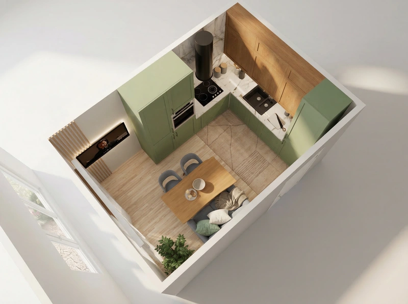 Дизайн интерьера в стиле Минимализм — Кухня от нейросети RoomGPT