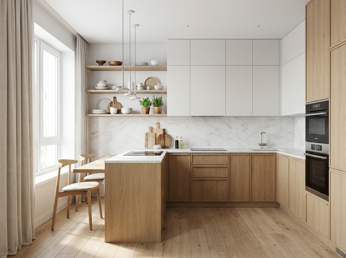 Дизайн кухни в стиле Сканди — фото интерьера от нейросети RoomGPT