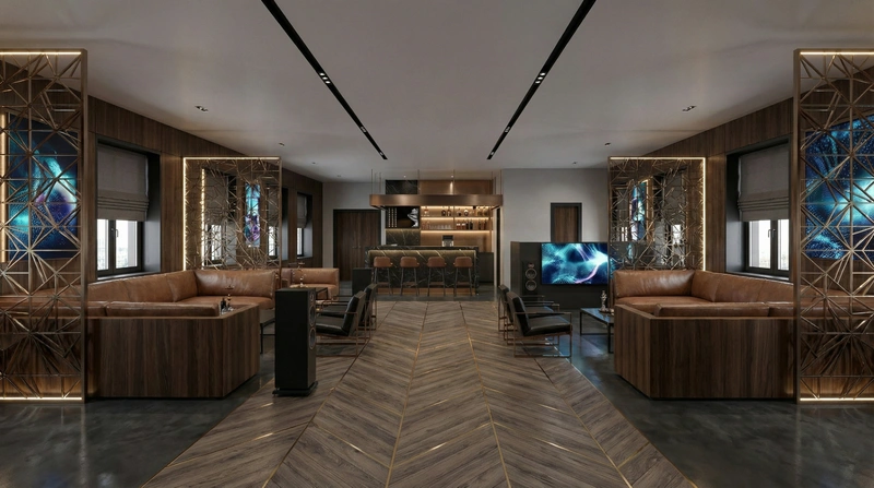 Дизайн гостиной в стиле Блэктэк — фото интерьера от нейросети RoomGPT