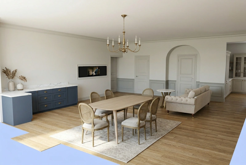 Дизайн кухни в стиле Классика — фото интерьера от нейросети RoomGPT