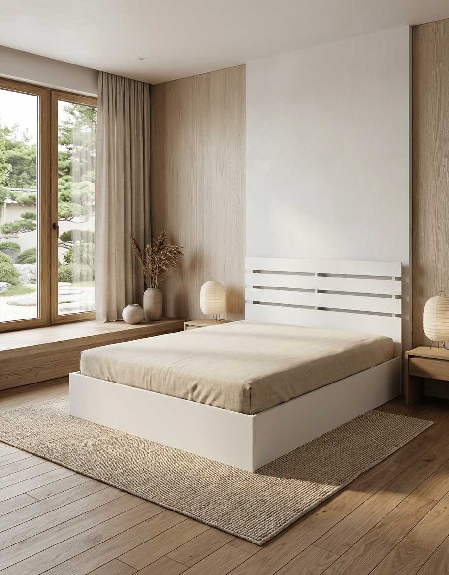 Дизайн спальни в стиле Japandi — фото интерьера от нейросети RoomGPT