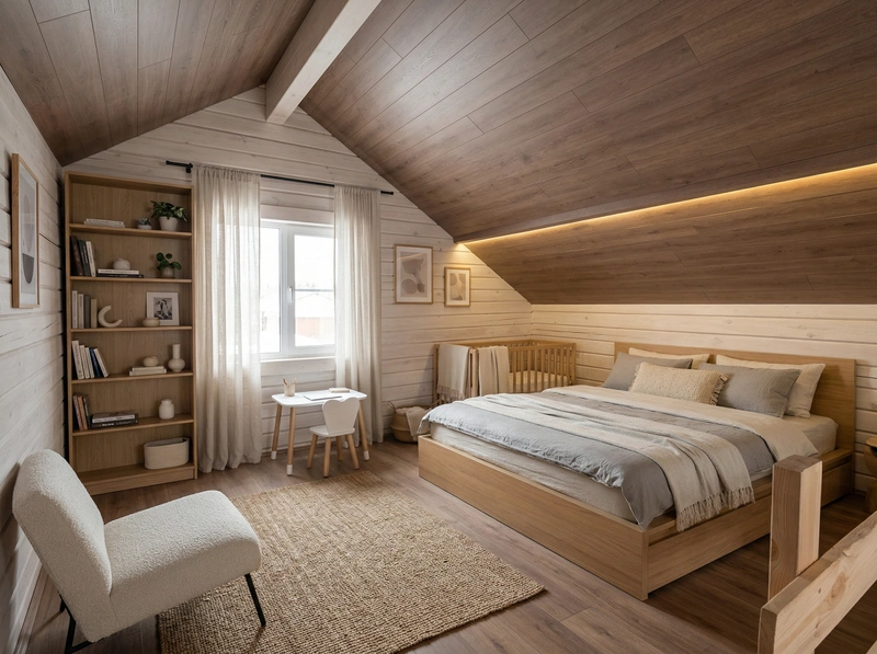 Дизайн спальни в стиле Сканди — фото интерьера от нейросети RoomGPT