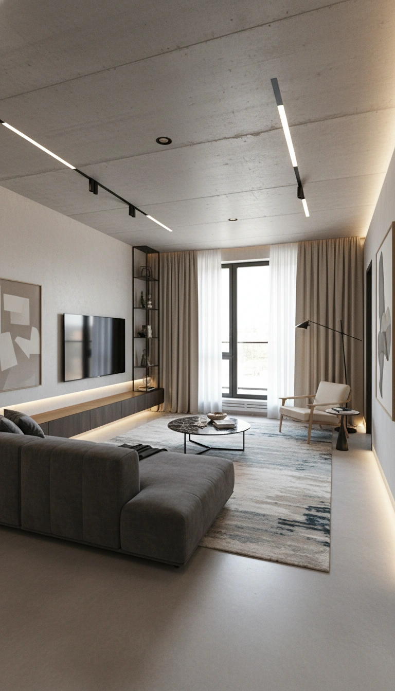 Дизайн интерьера в стиле Контемпорари — Гостиная от нейросети RoomGPT