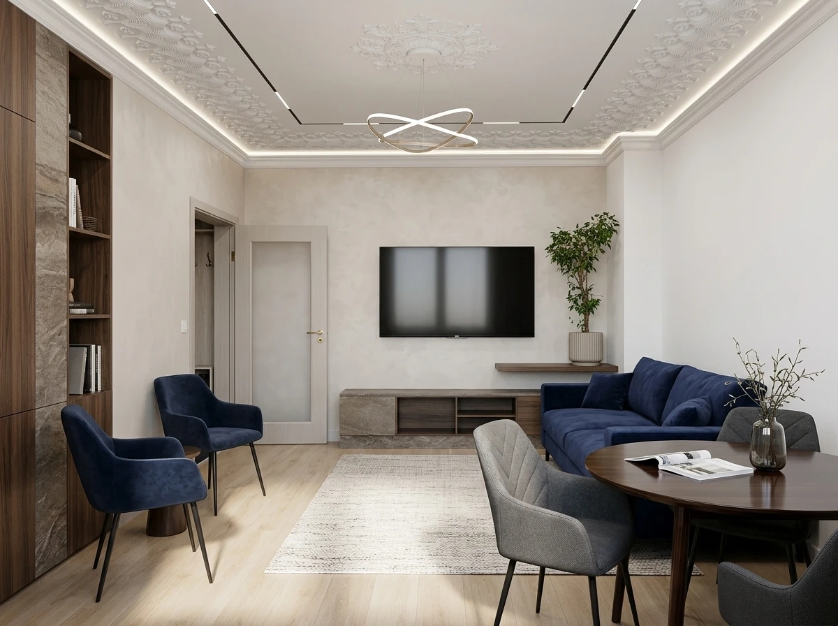 Дизайн гостиной в стиле Контемпорари — фото интерьера от нейросети RoomGPT