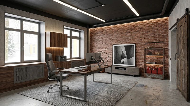 Дизайн интерьера в стиле Лофт — Кабинет от нейросети RoomGPT