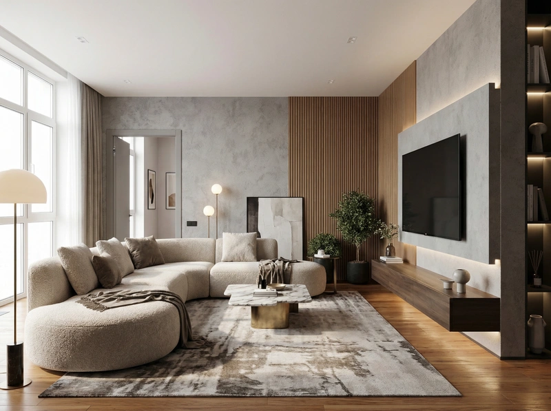 Дизайн гостиной в стиле Контемпорари — фото интерьера от нейросети RoomGPT