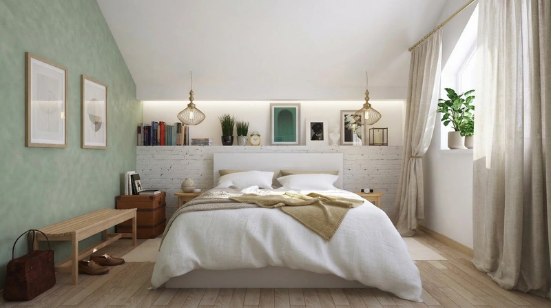 Дизайн спальни в стиле Сканди — фото интерьера от нейросети RoomGPT