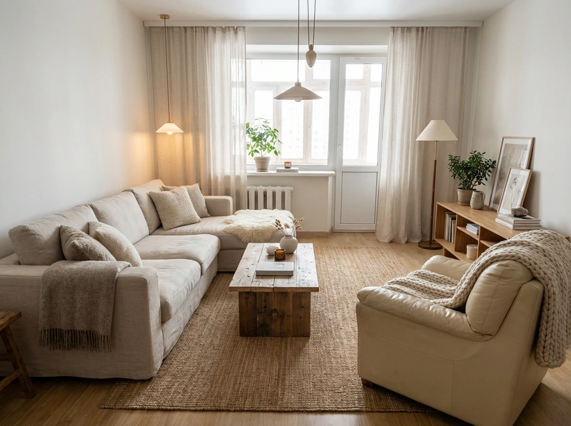 Дизайн интерьера в стиле Сканди — Гостиная от нейросети RoomGPT