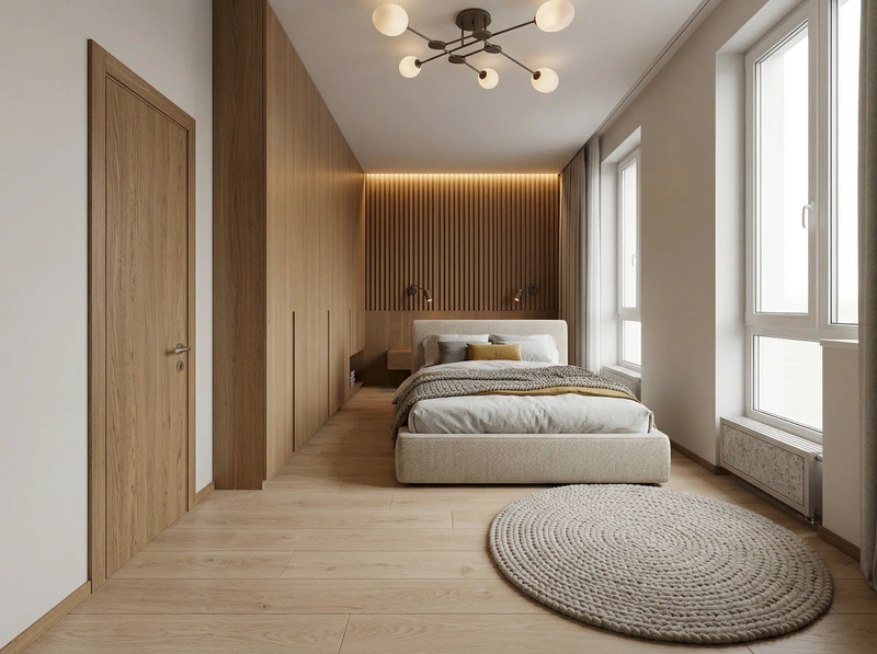 Дизайн спальни в стиле Хюгге — фото интерьера от нейросети RoomGPT