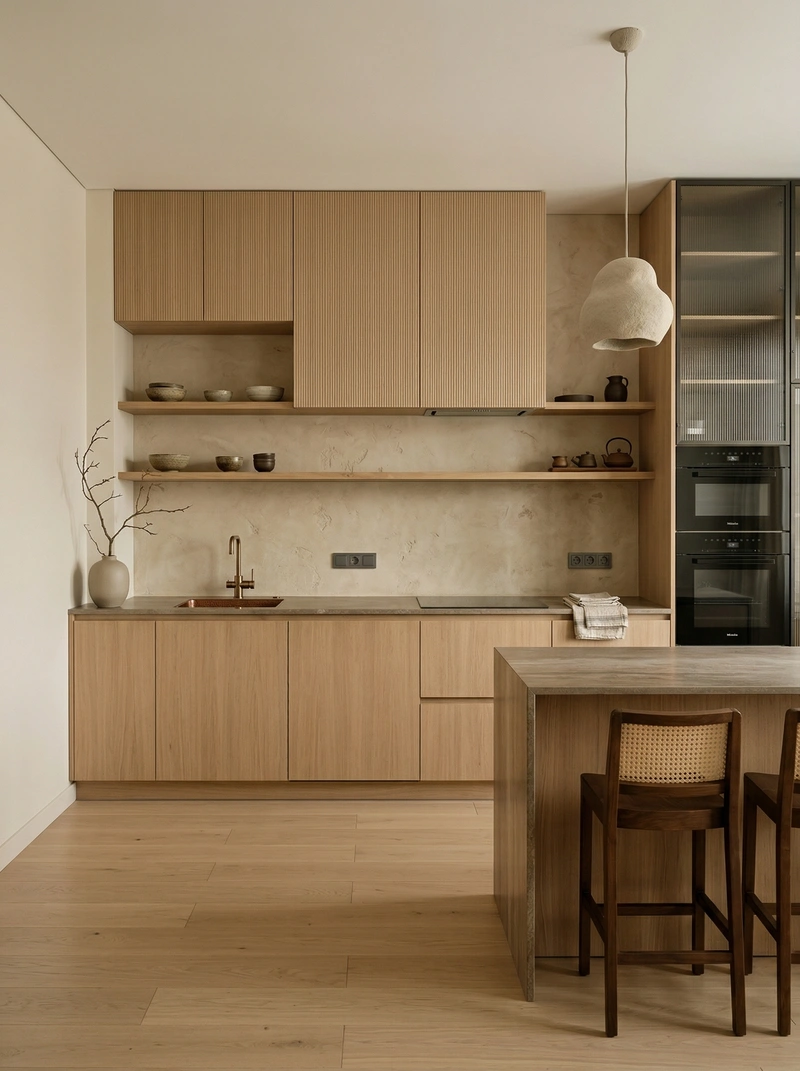 Дизайн кухни в стиле Japandi — фото интерьера от нейросети RoomGPT