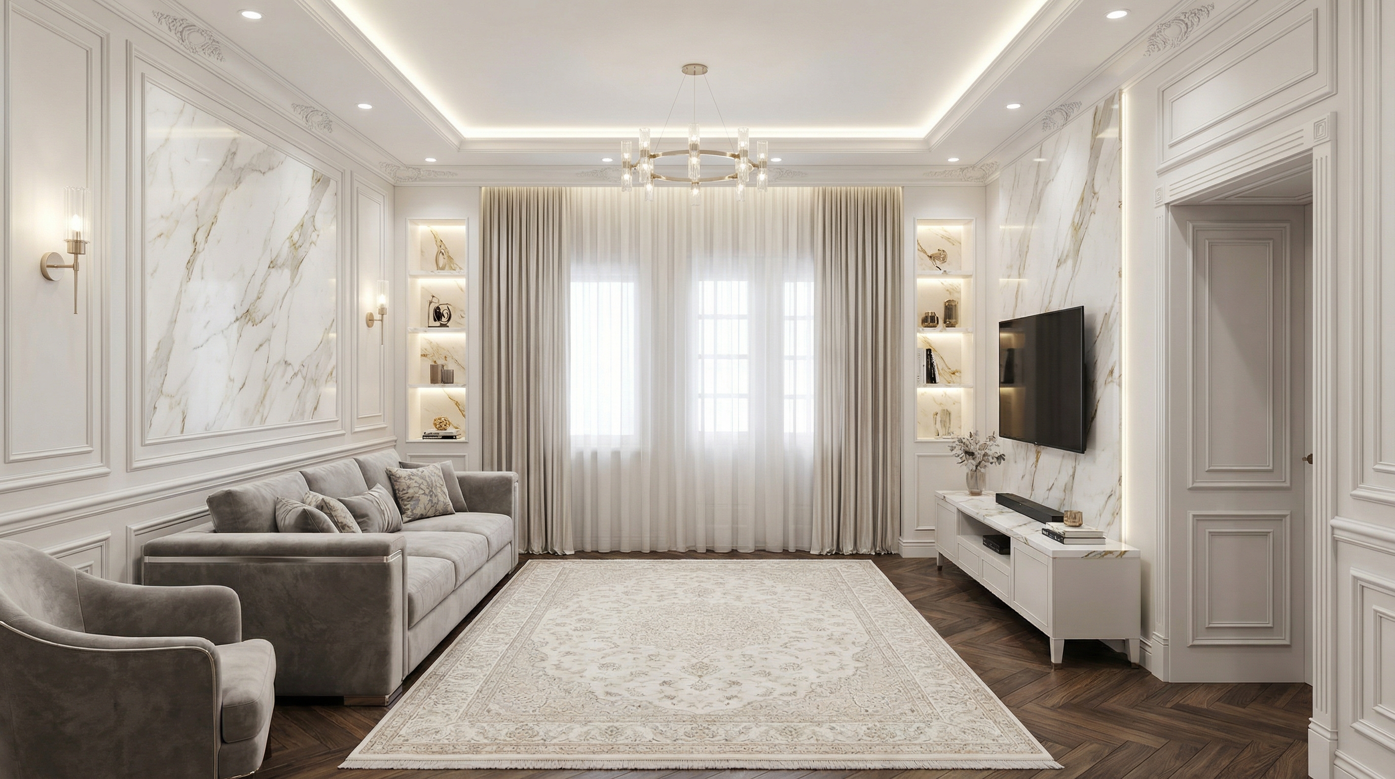 Дизайн гостиной в стиле Классика — фото интерьера от нейросети RoomGPT