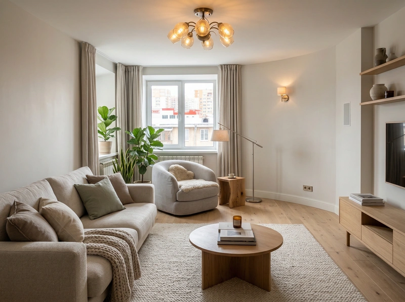 Дизайн интерьера в стиле Хюгге — Гостиная от нейросети RoomGPT