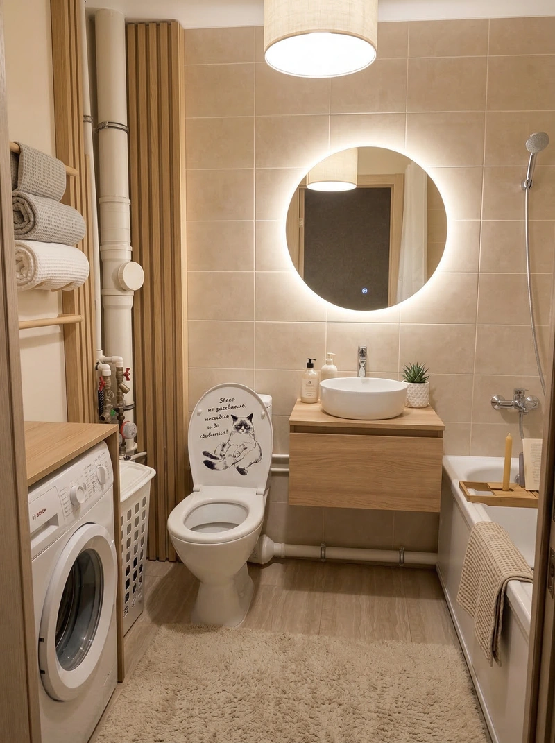 Дизайн ванной в стиле Хюгге — фото интерьера от нейросети RoomGPT