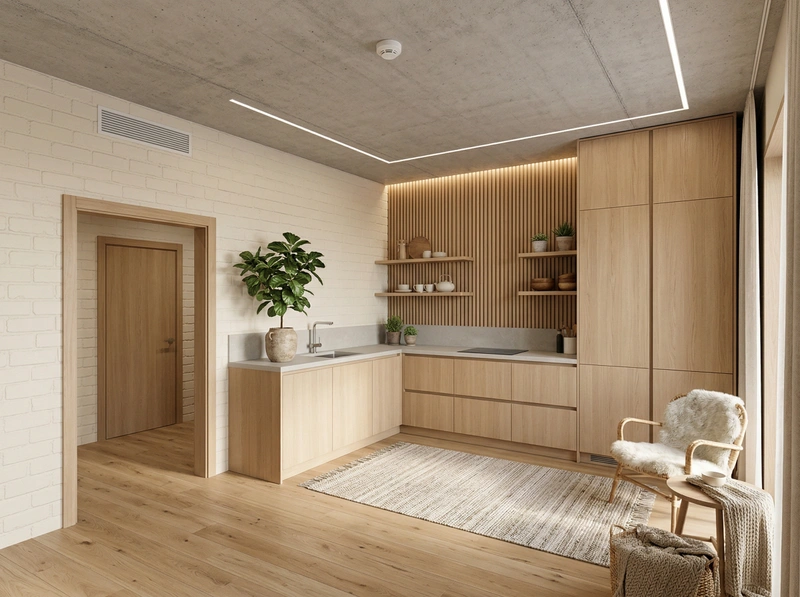 Дизайн кухни в стиле Хюгге — фото интерьера от нейросети RoomGPT