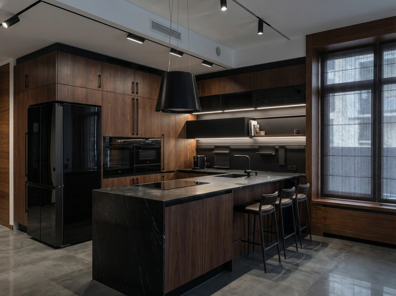 Дизайн интерьера в стиле Блэктэк — Кухня от нейросети RoomGPT