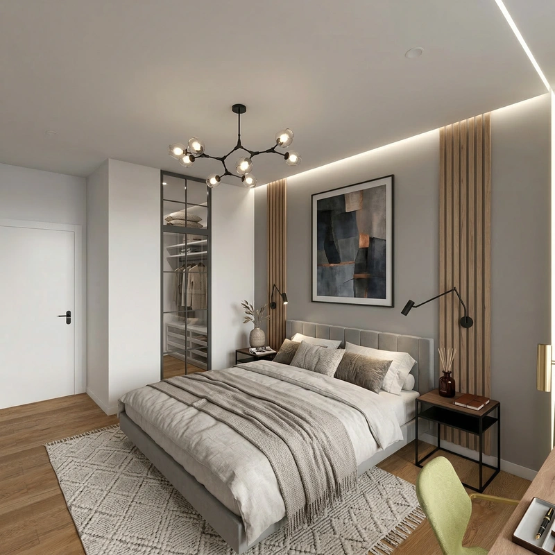 Дизайн спальни в стиле Контемпорари — фото интерьера от нейросети RoomGPT