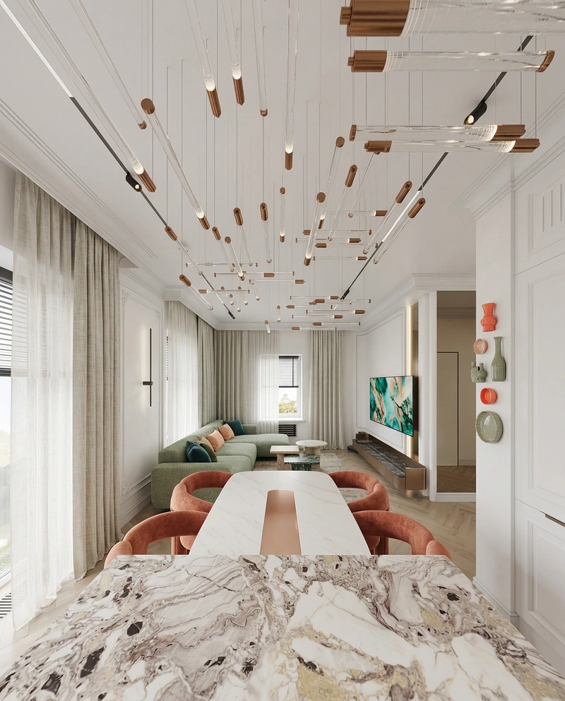 Дизайн интерьера в стиле Контемпорари — Гостиная от нейросети RoomGPT