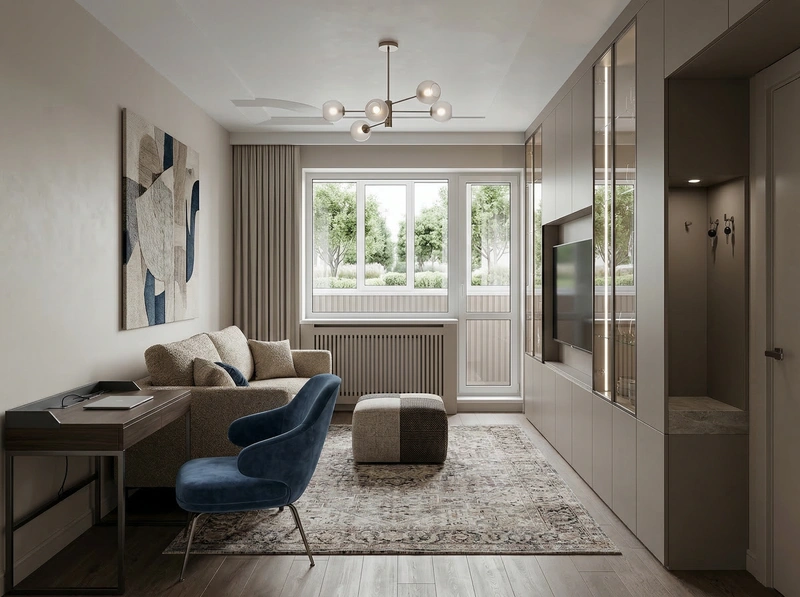 Дизайн гостиной в стиле Контемпорари — фото интерьера от нейросети RoomGPT