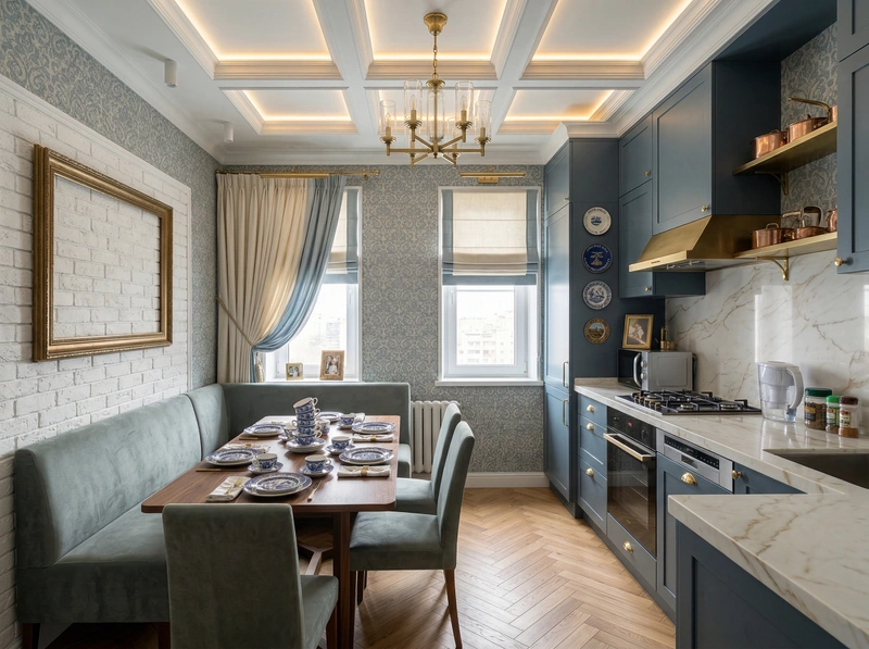 Дизайн кухни в стиле Классика — фото интерьера от нейросети RoomGPT