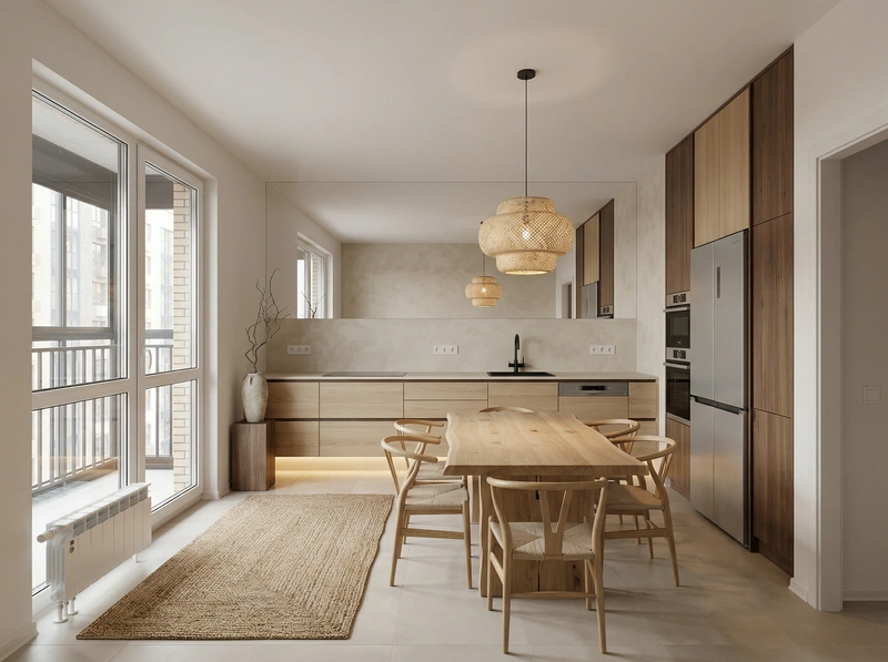 Дизайн кухни в стиле Japandi — фото интерьера от нейросети RoomGPT