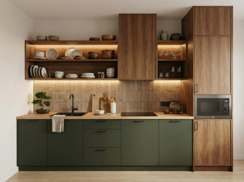 Дизайн кухни в стиле Japandi — фото интерьера от нейросети RoomGPT