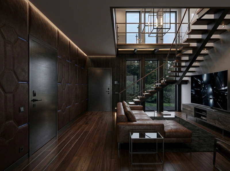 Дизайн гостиной в стиле Блэктэк — фото интерьера от нейросети RoomGPT