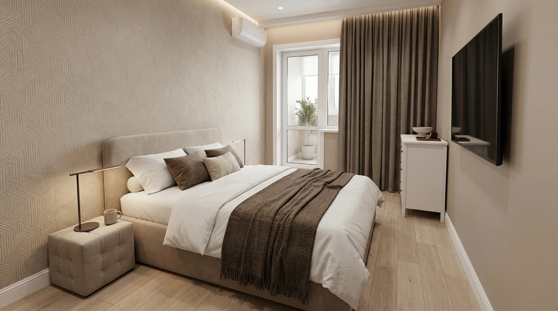 Дизайн спальни в стиле Контемпорари — фото интерьера от нейросети RoomGPT