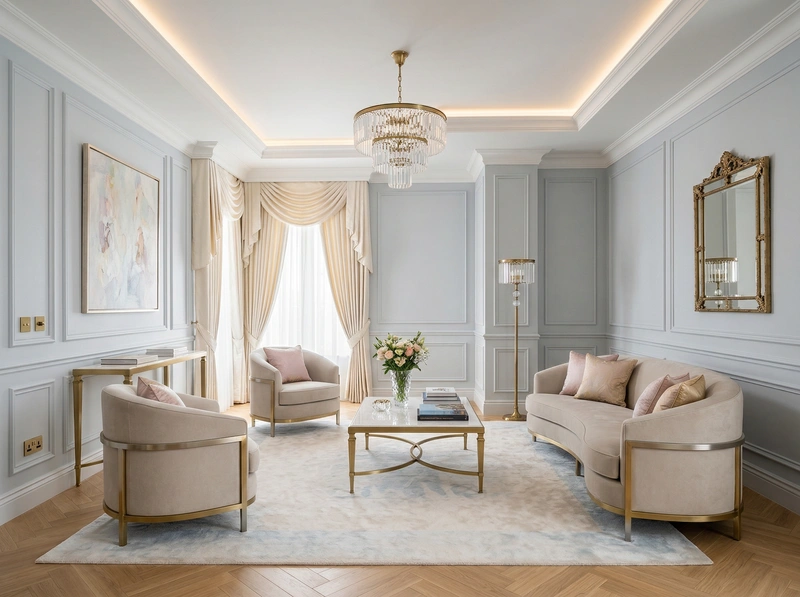 Дизайн интерьера в стиле Неоклассика — Гостиная от нейросети RoomGPT
