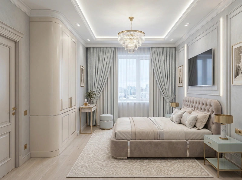 Дизайн интерьера в стиле Неоклассика — Спальня от нейросети RoomGPT