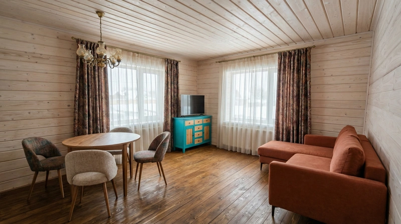 Дизайн интерьера в стиле Эклектика — Гостиная от нейросети RoomGPT