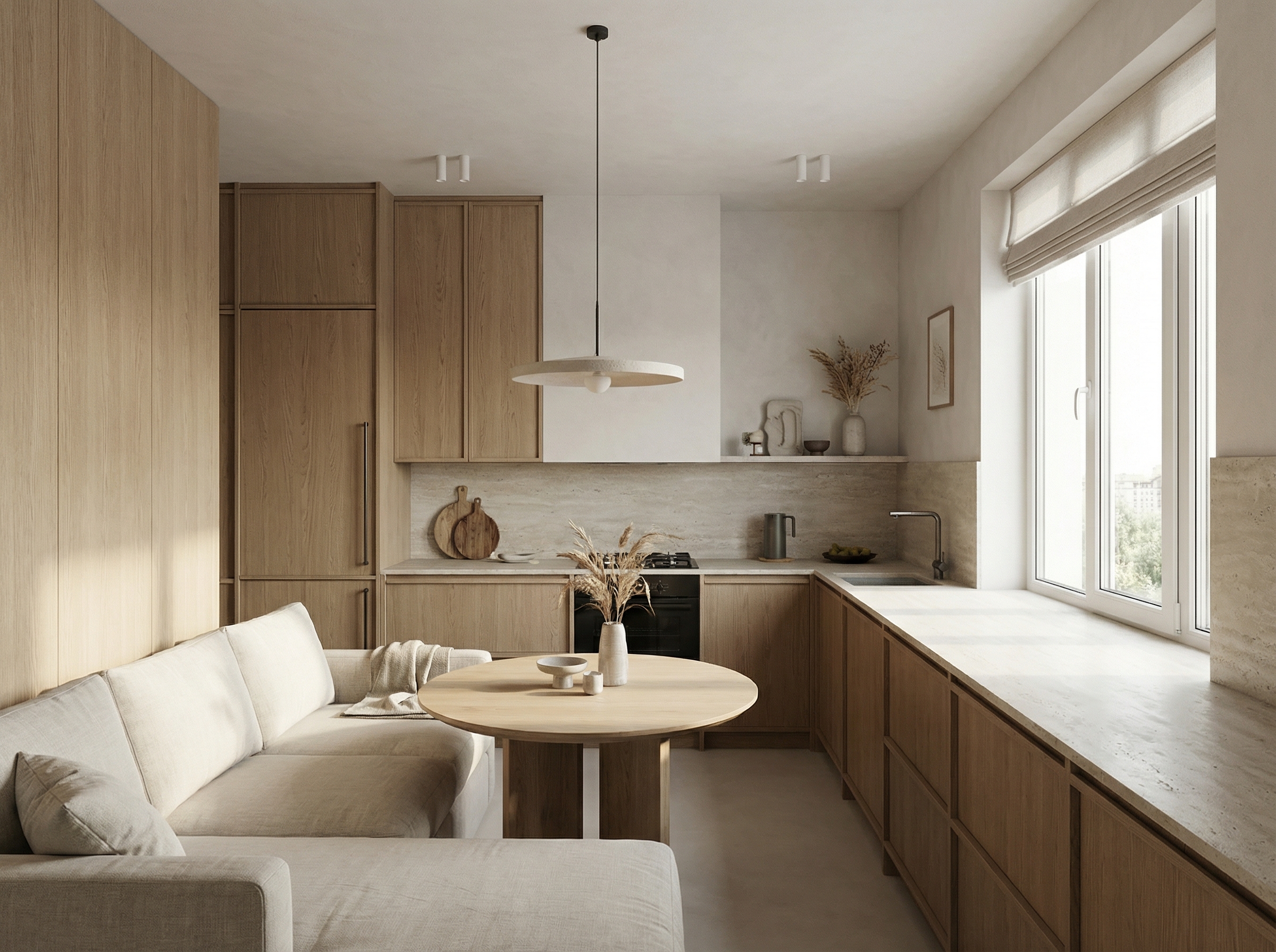 Дизайн кухни в стиле Japandi — фото интерьера от нейросети RoomGPT