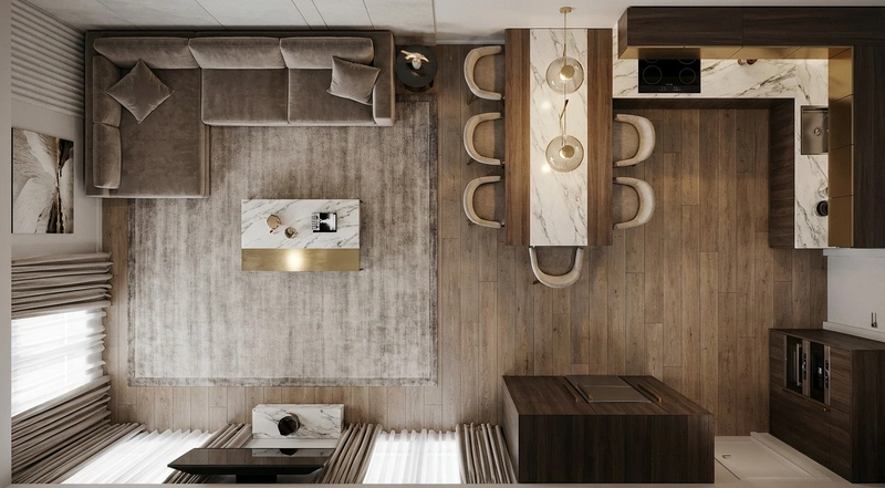 Дизайн интерьера в стиле Контемпорари — Гостиная от нейросети RoomGPT