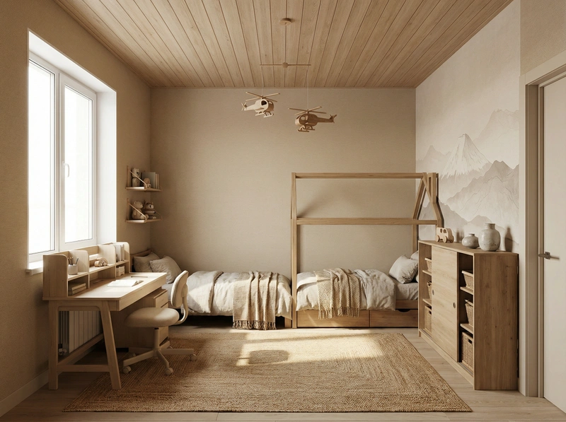 Дизайн детской в стиле Japandi — фото интерьера от нейросети RoomGPT