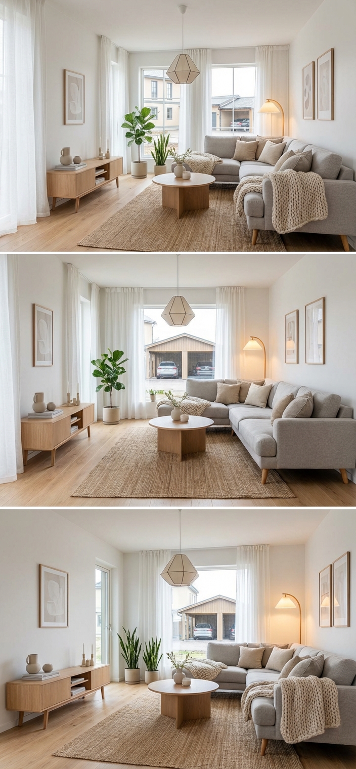 Дизайн гостиной в стиле Хюгге — фото интерьера от нейросети RoomGPT