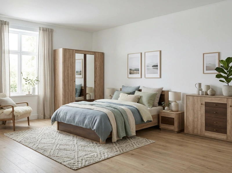 Дизайн спальни в стиле Сканди — фото интерьера от нейросети RoomGPT