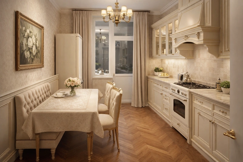 Дизайн интерьера в стиле Классика — Кухня от нейросети RoomGPT