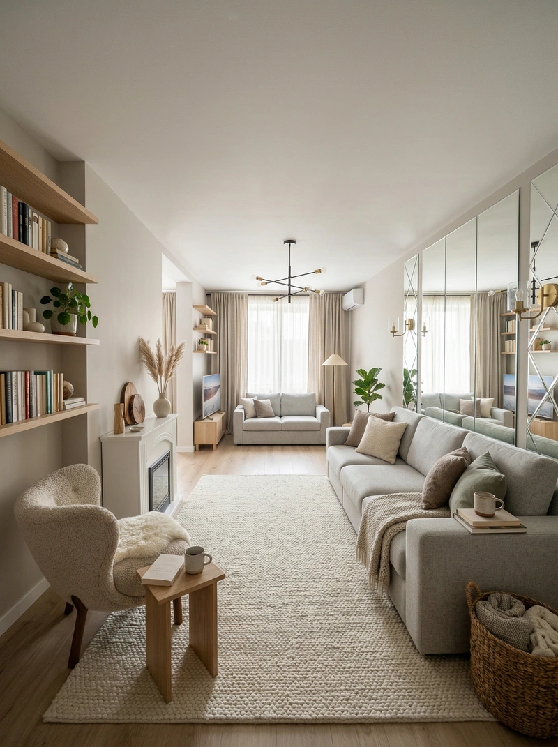 Дизайн гостиной в стиле Хюгге — фото интерьера от нейросети RoomGPT