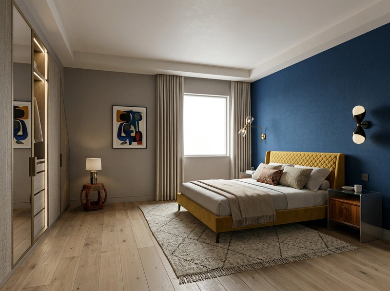 Дизайн спальни в стиле Эклектика — фото интерьера от нейросети RoomGPT