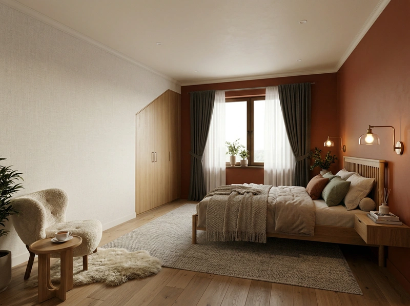 Дизайн спальни в стиле Хюгге — фото интерьера от нейросети RoomGPT