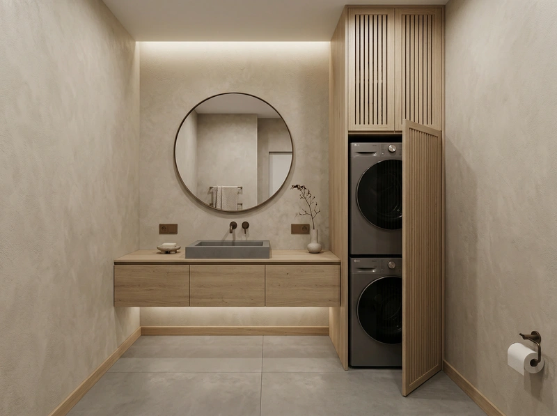 Дизайн ванной в стиле Japandi — фото интерьера от нейросети RoomGPT