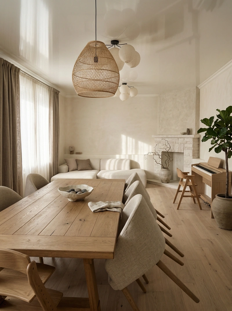 Дизайн гостиной в стиле Japandi — фото интерьера от нейросети RoomGPT