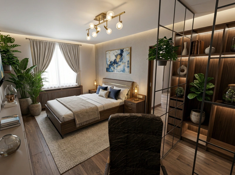 Дизайн спальни в стиле Контемпорари — фото интерьера от нейросети RoomGPT