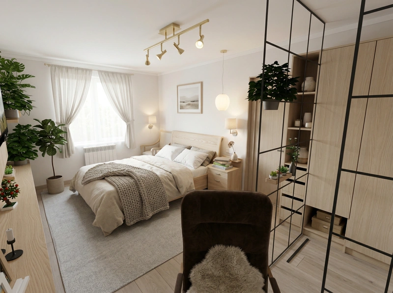 Дизайн спальни в стиле Хюгге — фото интерьера от нейросети RoomGPT