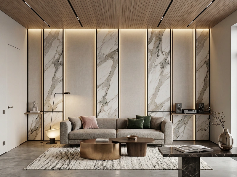 Дизайн интерьера в стиле Контемпорари — Гостиная от нейросети RoomGPT