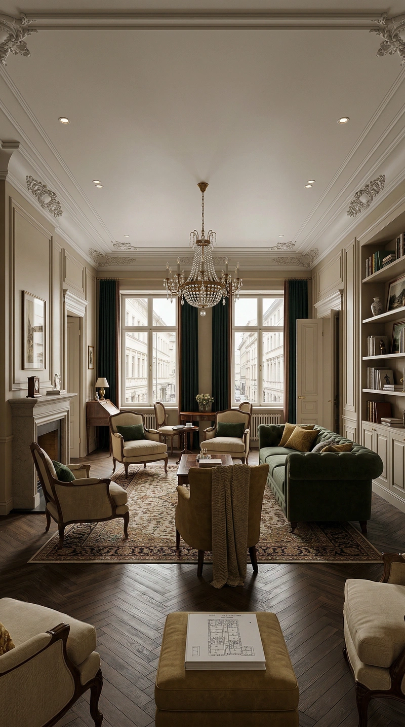 Дизайн интерьера в стиле Классика — Гостиная от нейросети RoomGPT