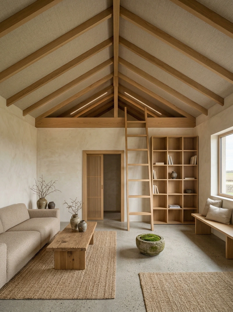 Дизайн гостиной в стиле Japandi — фото интерьера от нейросети RoomGPT