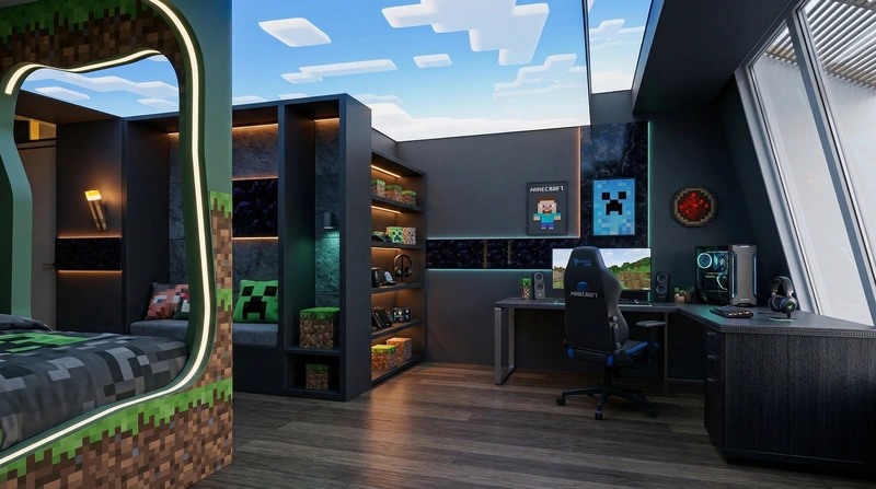 Дизайн детской в стиле Блэктэк — фото интерьера от нейросети RoomGPT