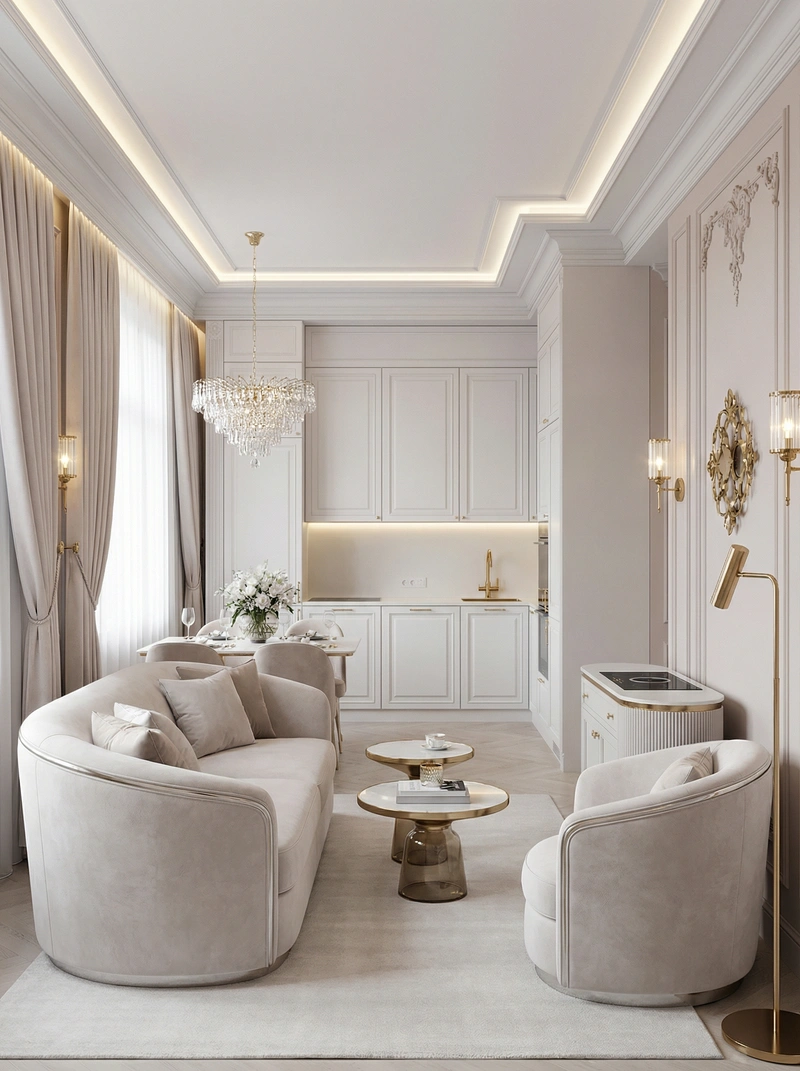 Дизайн интерьера в стиле Неоклассика — Гостиная от нейросети RoomGPT