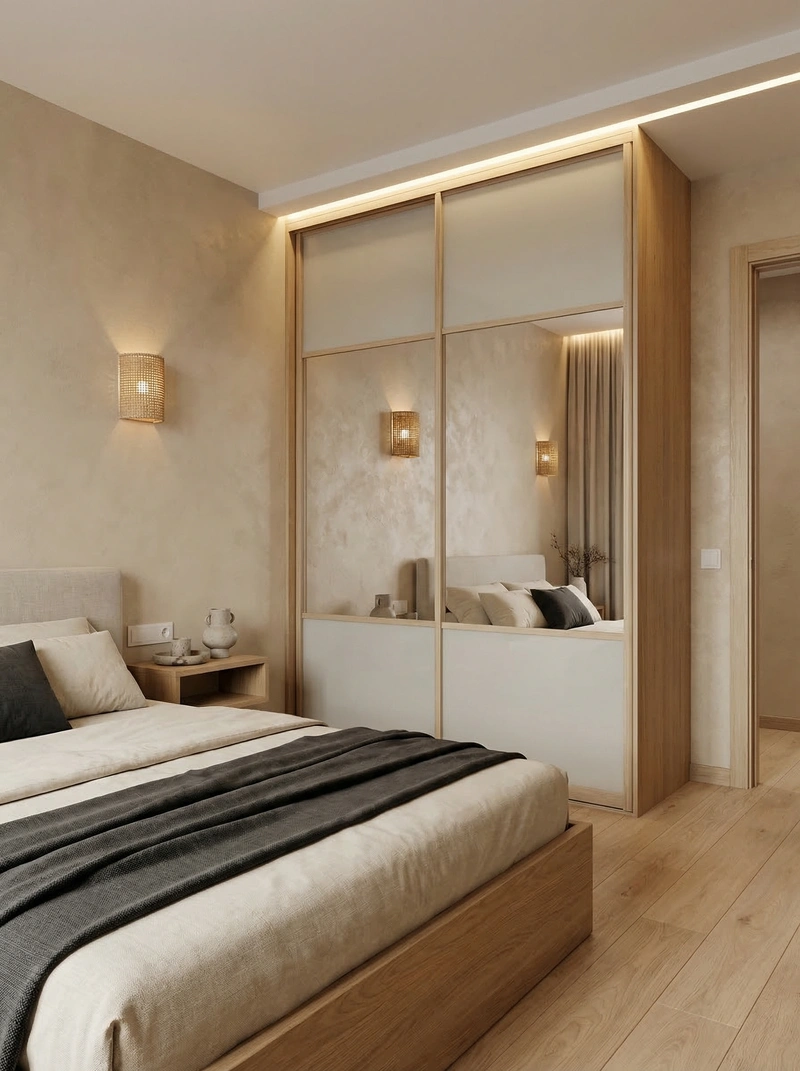 Дизайн спальни в стиле Japandi — фото интерьера от нейросети RoomGPT