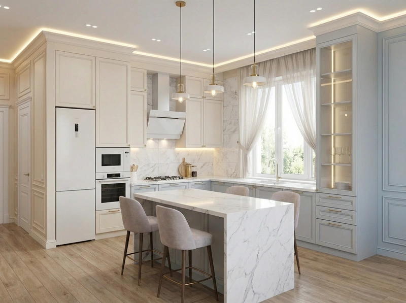 Дизайн интерьера в стиле Классика — Кухня от нейросети RoomGPT